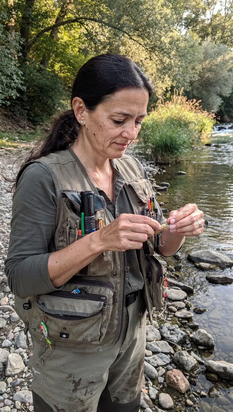 Horgászati technikák bemutatása egy gyönyörű tó partján.