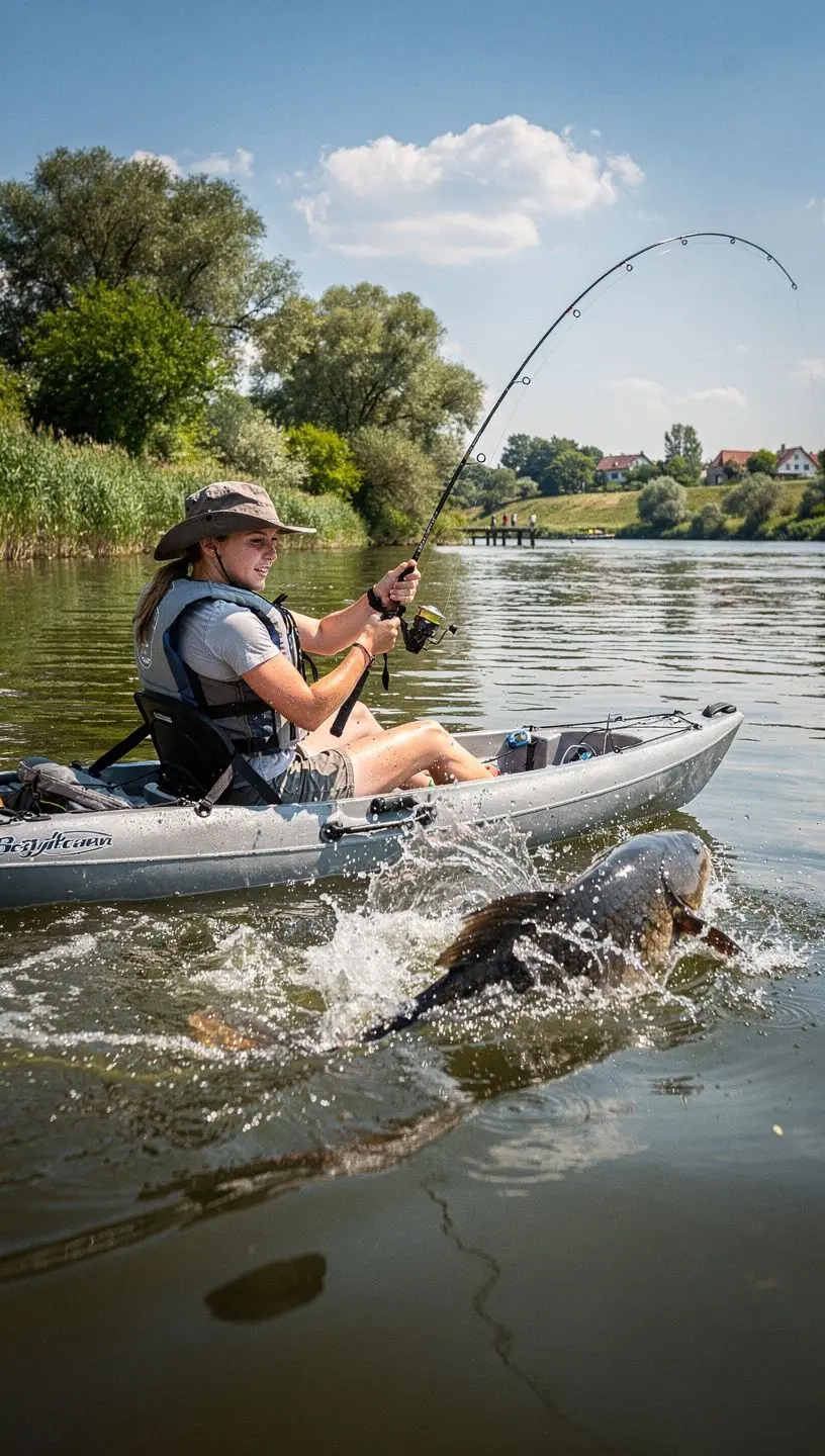 Horgászfelszerelések, mint például horgászbotok, orsók és csalik, különböző színekben és típusokban.
