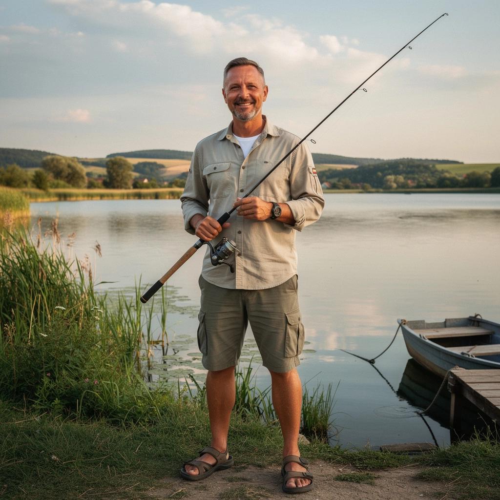 Horgászok élvezik a naplementét a vízparton.